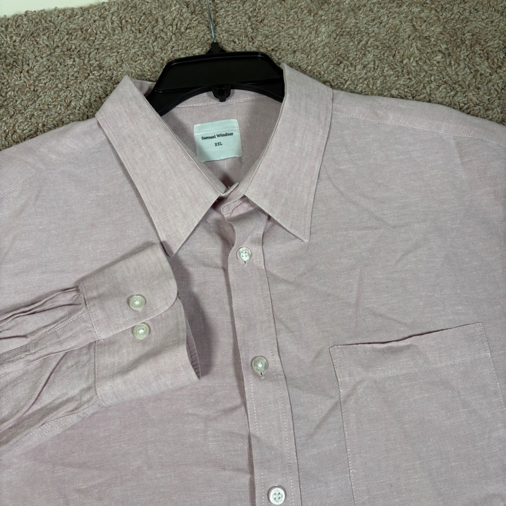 Samuel Windsor Mens XXL Pink Linen Cotton Blend Long Sleeve Button Down Shirt